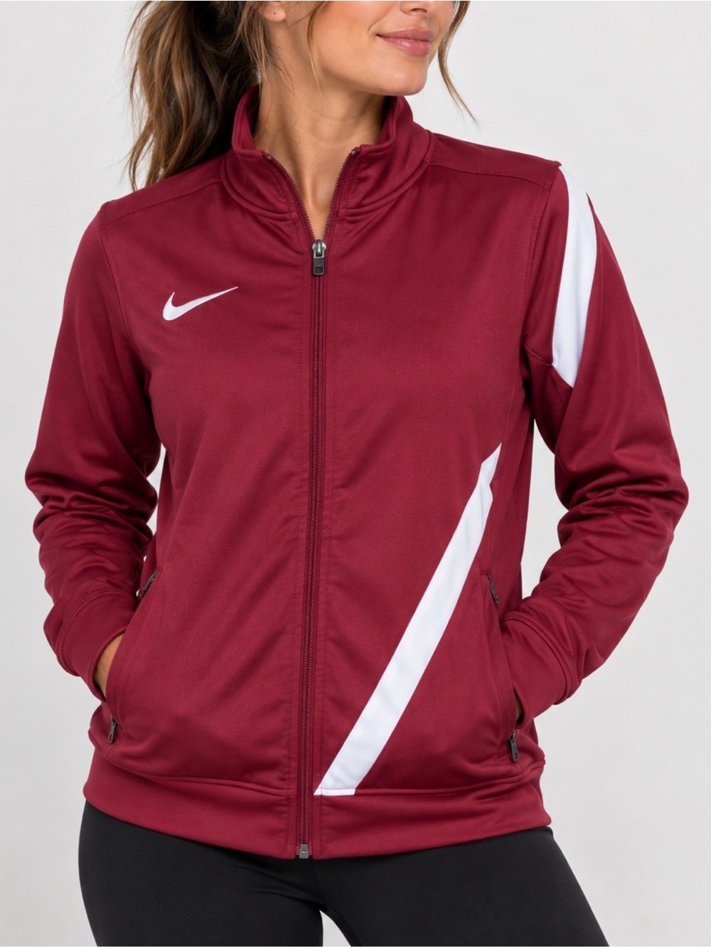Nike Dri-Fit Women Comp 12 Soccer Track Jacket Maroon White Full Zip- Large